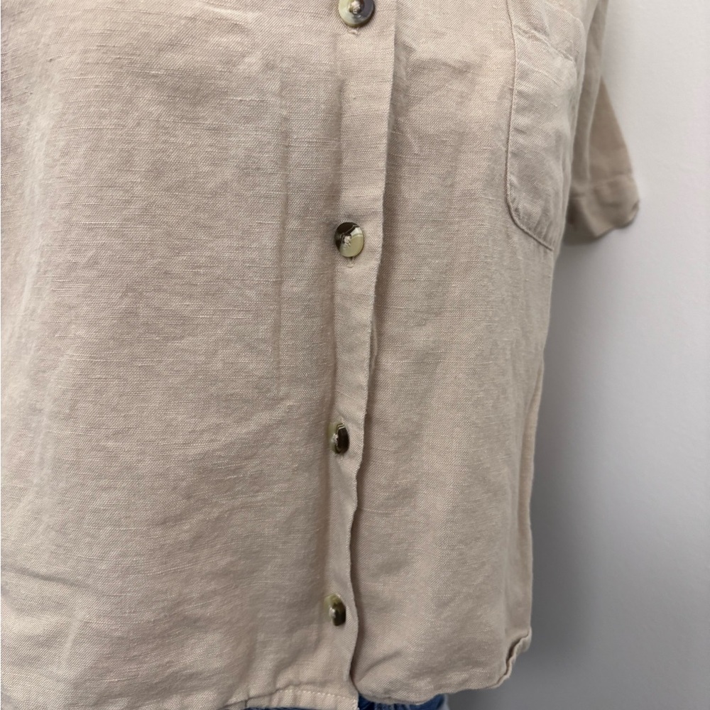 OAK + FORT Beige Linen Cotton Blouse Button Up Cream Size M - Picture 6 of 9